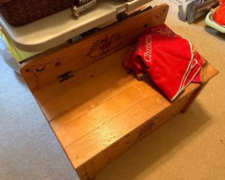 Hand-Painted Pine Toy Chest Bench