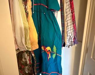Vintage Teal Parrot Embroidered Cotton Maxi Dress