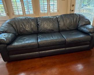 Black Leather Three-Cushion Sofa