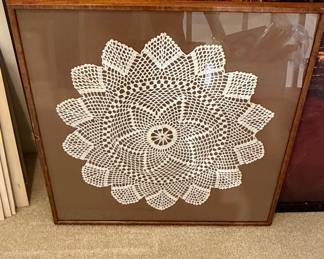 Framed Vintage Hand-Crocheted Pineapple Doily