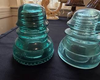 Whitall Tatum Co. No. 1 Aqua Glass Insulators (Pair)