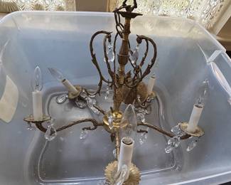 Vintage Spanish Brass and Crystal Chandelier
