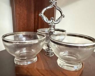 Vintage Silverplate Condiment Set with Glass Bowls