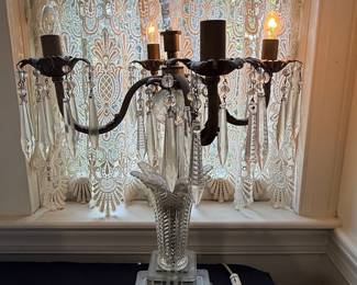 Mid-Century Hollywood Regency Crystal Candelabra Table Lamp