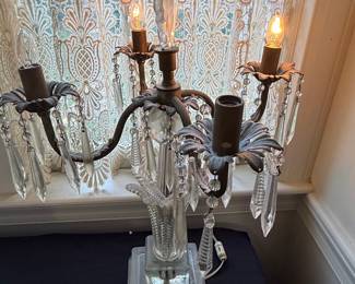 Mid-Century Hollywood Regency Crystal Candelabra Table Lamp