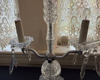 Heisey Ridgeleigh Pattern Cut Crystal Two-Light Candelabra Lamp