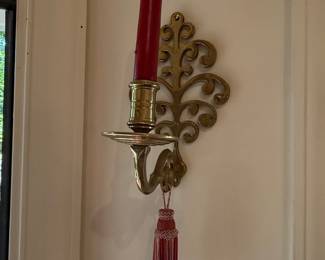 Vintage Brass Hollywood Regency Style Wall Sconce with Tassel
