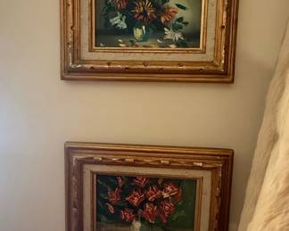 Pair of Vintage Floral Still Life Oil Paintings