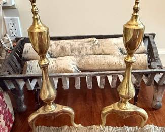 Pair of Federal Style Brass Andirons with Urn Finials and Cabriole Legs