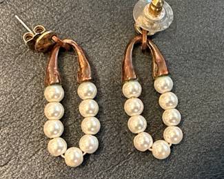 Vintage Monet Faux Pearl Dangle Drop Earrings