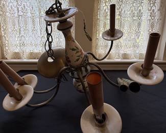 Vintage Italian Majolica Five-Light Chandelier with Floral Motif