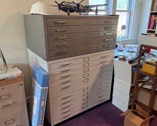 Vintage Steel Flat File Cabinet (Two-Stack, 15-Drawer)