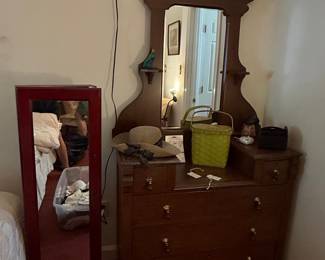 Victorian Eastlake Walnut Marble Top Dresser with Mirror
