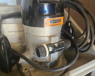 Vintage Sears Craftsman Commercial Corded Router (Model ~315.17380 / 315.17381) with original hard case and manual. Condition Notes: Cast-aluminum body, intact power cord, visible owner etching ("H.W. McCasland"), includes original carrying case and manual inserts