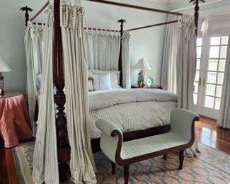Mahogany FourPoster Canopy Bed with Turned Posts and Palm Frond Finials made by master craftsman