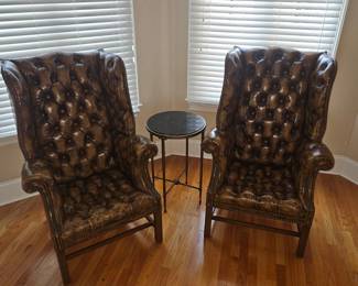 Leather Chairs w marble top table