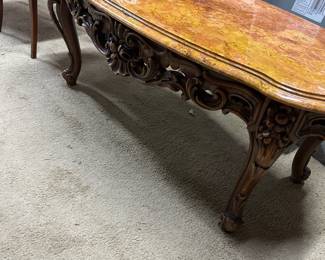 Carved low marble top table