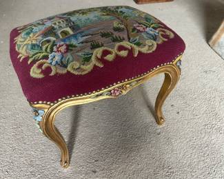 Needlepoint seat giltwood stool