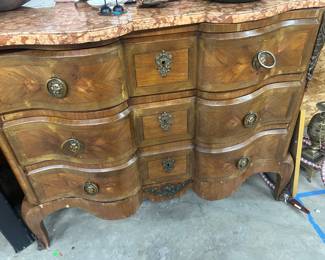 Parquetry marble top commode