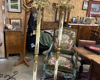 Fantastic pair brass and onyx hall trees