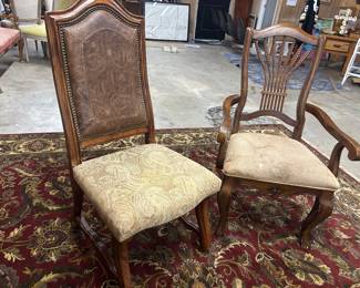 Pair Regence Style leather tallback chairs; Fr. Provincial armchair