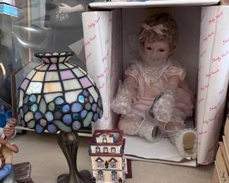 Shirley Temple Doll, PartyLite Tiffany lamp, tea light, Rose from Titanic Doll