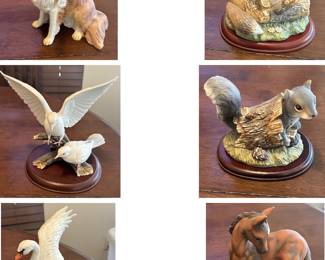 Porcelain  Animals; Squirell,Horse, Racoon, Collie Dog, Dove, Swan