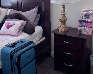 Full size bed, Nightstands, Dresser, Brass Lamps, Luggage, Photo Boxes
