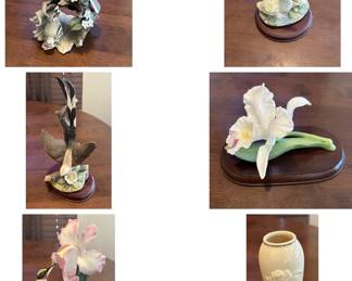 Porcelain; hummingbird, ducks, birds, flowers, vase
