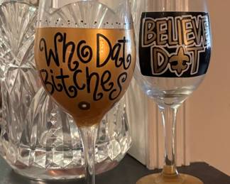 Saints painted wine glasses