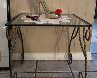 Metal and glass accent table