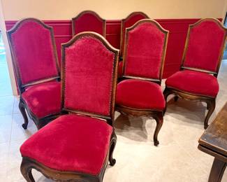 Red velvet nailheads dining chairs 