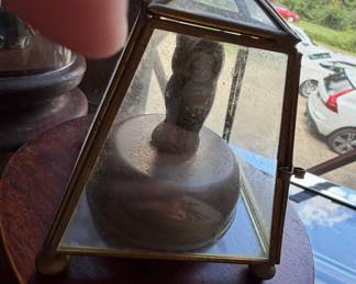 Vintage Brass and Glass Display Case with Figurine