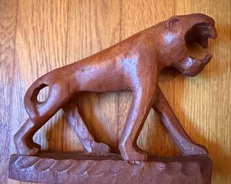 Vintage Hand-Carved Wooden Panther Sculpture, Indian Rosewood