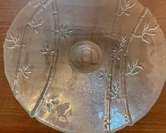Vintage Pressed Glass Bamboo Pattern Serving Bowl