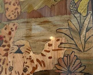 Vintage Straw Marquetry Leopard Wall Art