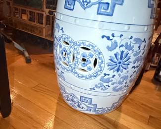 Vintage Blue and White Chinoiserie Ceramic Garden Stool