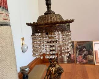 Vintage Brass Cherub Crystal Prism Table Lamp