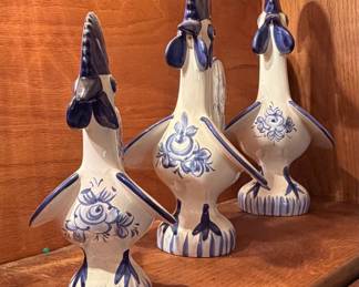 Vintage Portuguese Ceramic Rooster Figurines - Galo de Barcelos Style