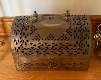 Vintage Pierced Brass Cricket Box - Made in India