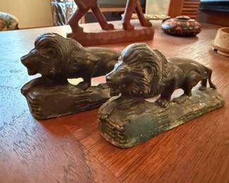 Vintage Cast Iron Recumbent Lion Bookends