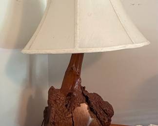 Vintage Burl Wood Table Lamp with Sculptural Root Base
