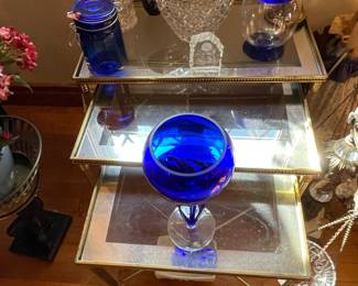 Vintage Cobalt Blue and Clear Glass Egg-Shaped Lidded Jar - Empoli Style
