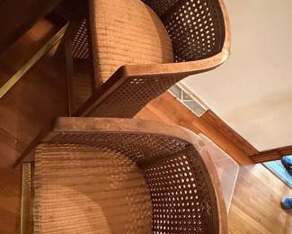 Vintage Cane and Wood Bar Set with Two Stools