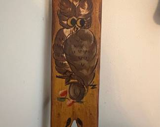 Vintage Hand-Painted Wooden Owl Wall Hanging / Boot Jack