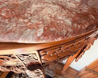 Vintage Louis XVI Style Demilune Console Table with Marble Top