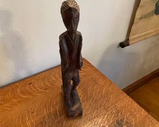 Vintage Hand-Carved African Wooden Figurine - Drummer