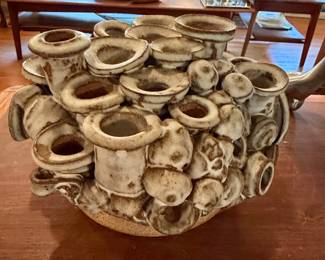 Vintage Coral/Chimney Form Ceramic Vase