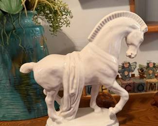 Vintage White Ceramic Trojan Horse Figurine