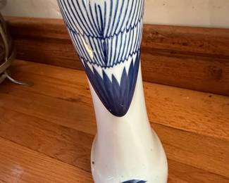 Vintage Ceramic Crane Figurine with Blue Detailing